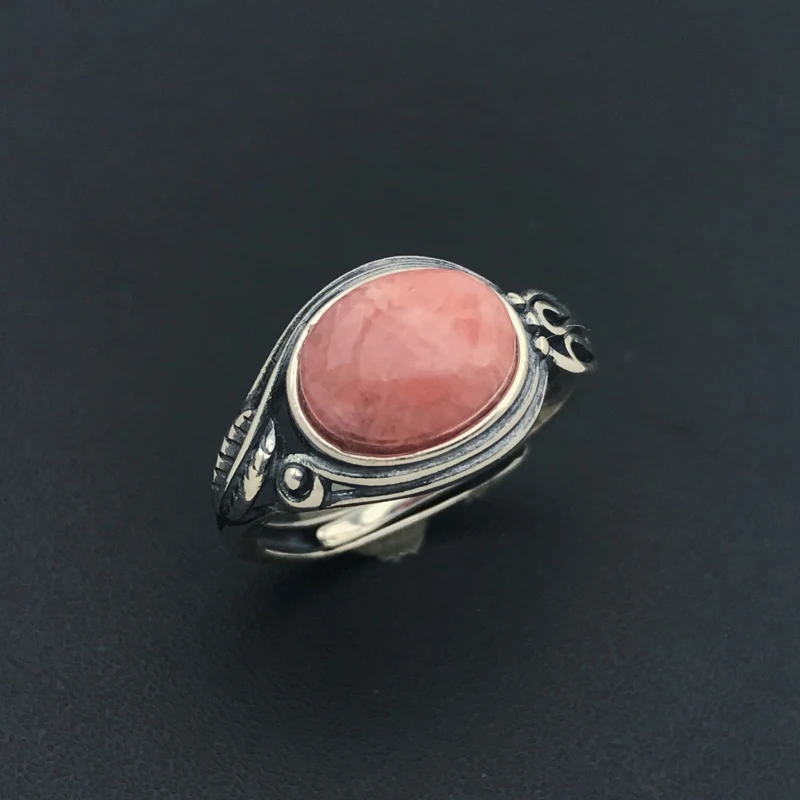 CSJ Natural Rhodochrosite Rings 925 Sterling Silver Precious Gemstone Fine Jewelry Wedding Engagment for Women Lady Gift