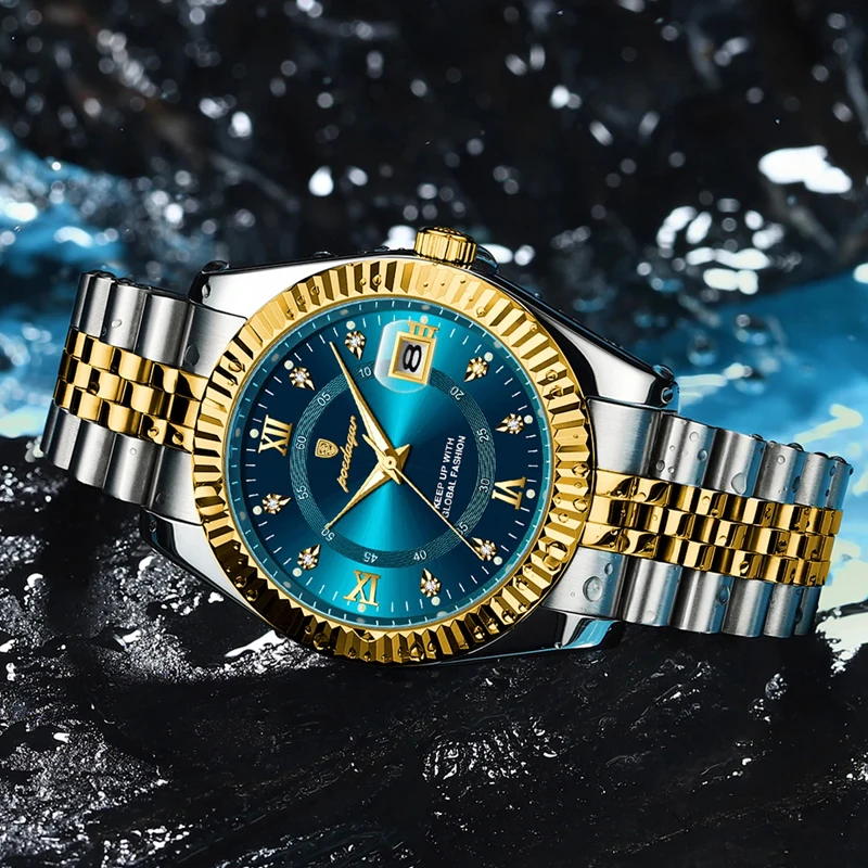 Poedagar esportes militar relógio de quartzo para homens luxo aço inoxidável homem relógio de pulso à prova dwaterproof água luminosa data relógios masculinos reloj