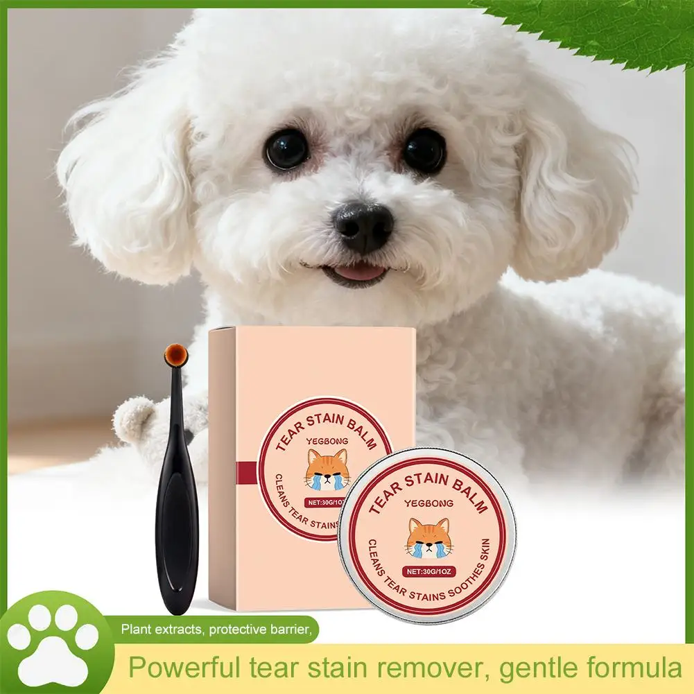 Pet Tear Stain Balm with Applicator Brush Pet Tear Stain Remover Cream for Dogs Cats Moisturizing Eye Cleanser Deep Cleaning