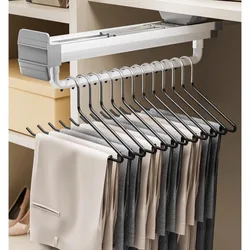 Closet hanger with drawdown hanger on top of wardrobe vertical garment pass