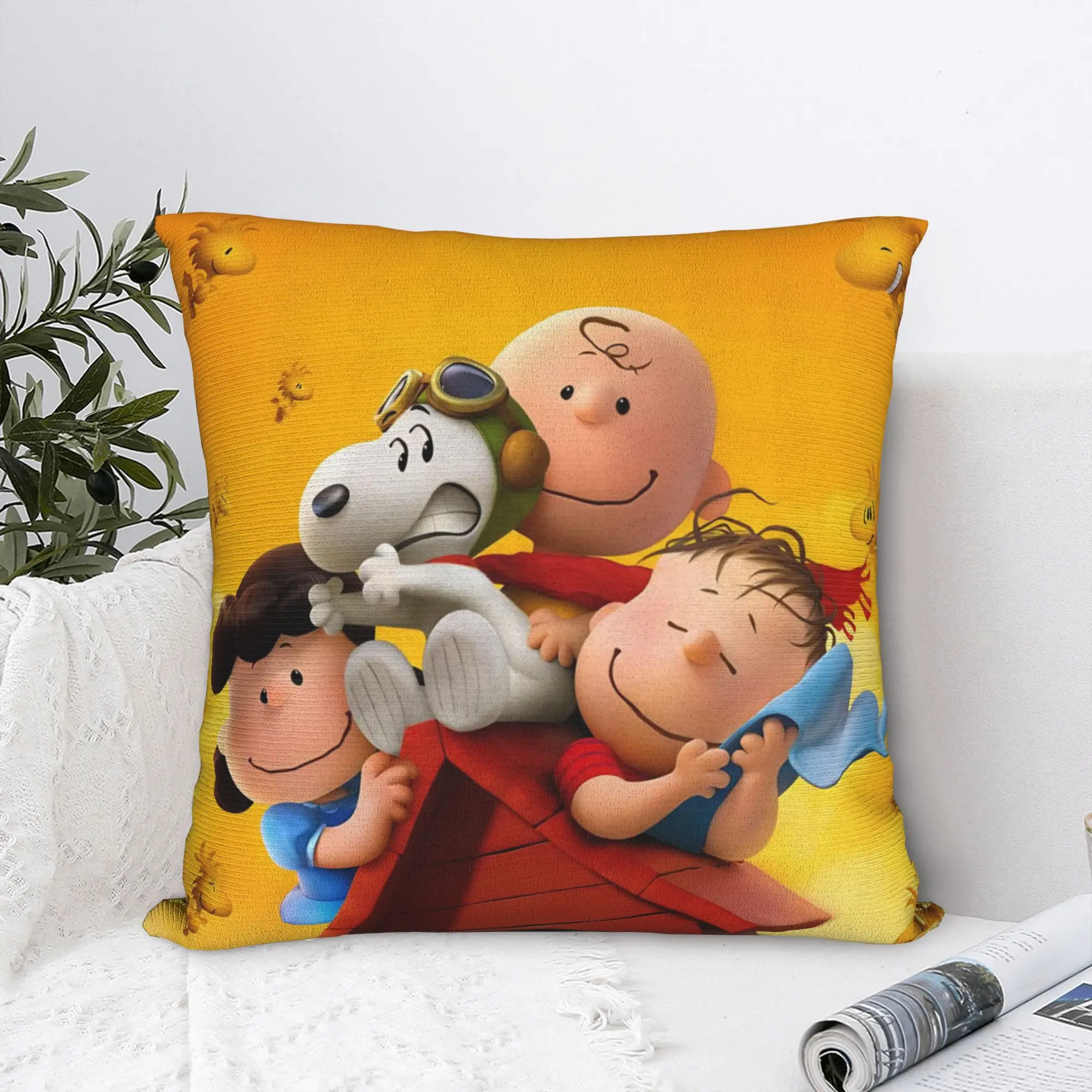 S-Snoopys Movie Square Pillowcases Polyester Bed Car Kawaii Manga Dogs Cushion Cover Funny Home Decoration Pillow Cover 40*40