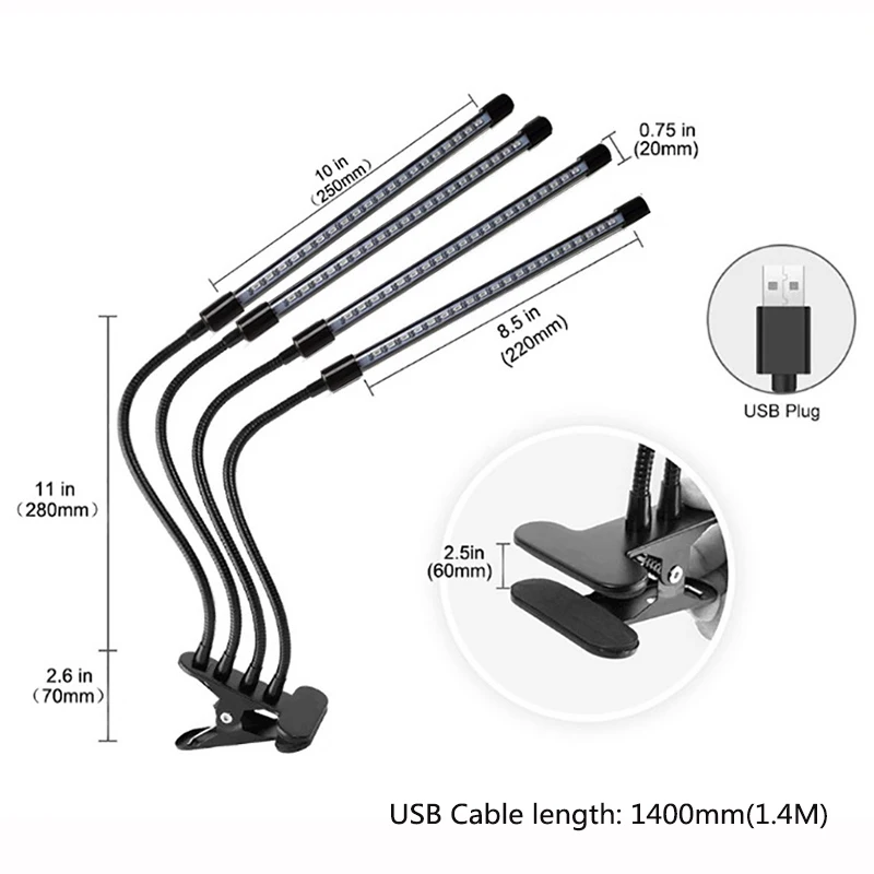 LED USB 성장 조명 식물등, 전체 스펙트럼 제어 식물 램프, 가정용 꽃 모종 클립, 식물 램프