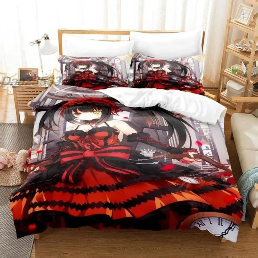 Anime Date A Live Kurumi Tokisaki Bedding Set Boys Girls Twin Queen Size Duvet Cover Pillowcase Bed Kids Adult Customizable