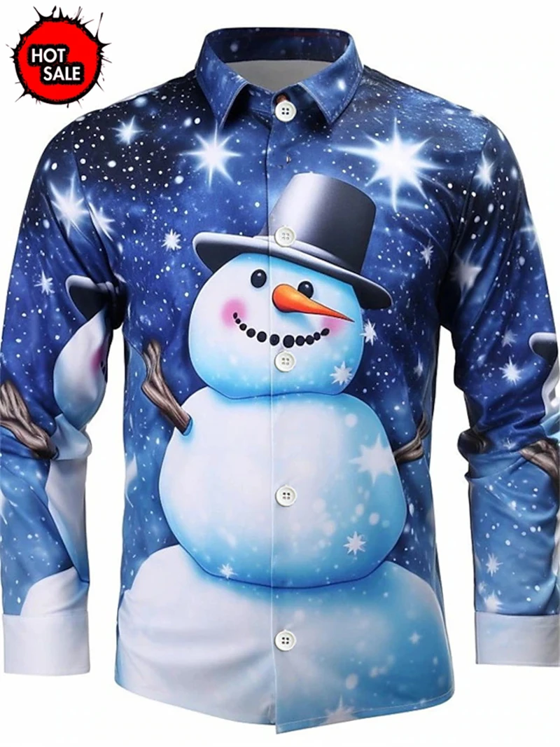 Happy New Year Mens Shirts Daily Autumn Fashion Lapel Long Sleeve Men's Street Christmas Party Long Sleeve Shirt Unisex Clothing