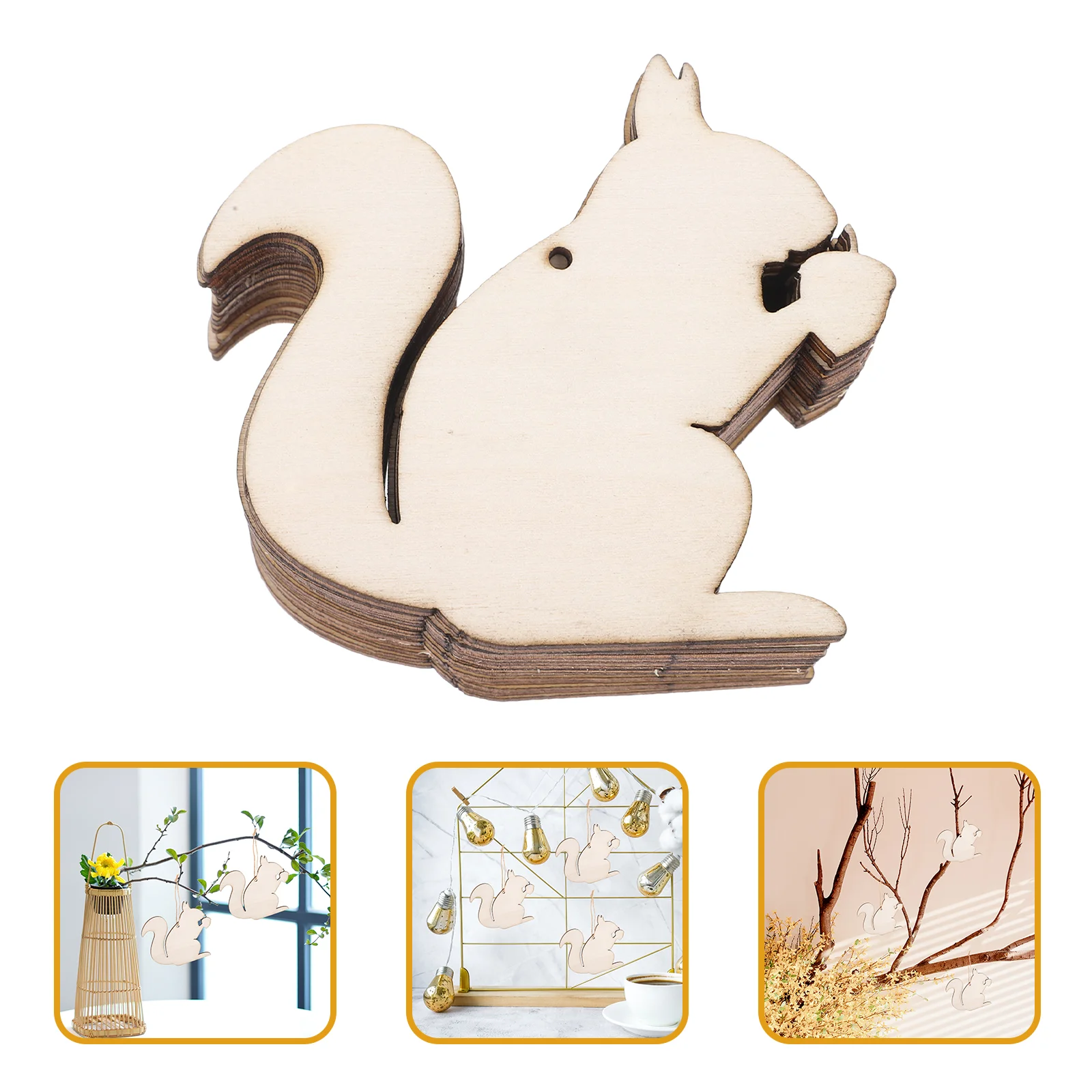 20 Pcs Squirrel Wood Chip Pendant Blank Slices Unfinished Craft Rope Planks Graffiti Wooden Beige DIY Hanging Crafts