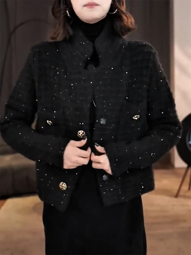 

iny Sequin ort Jaet Heavy Embroidery Women's Faion Autumn Winter plus Size Slimming Top Commute Sle Ele Versatile