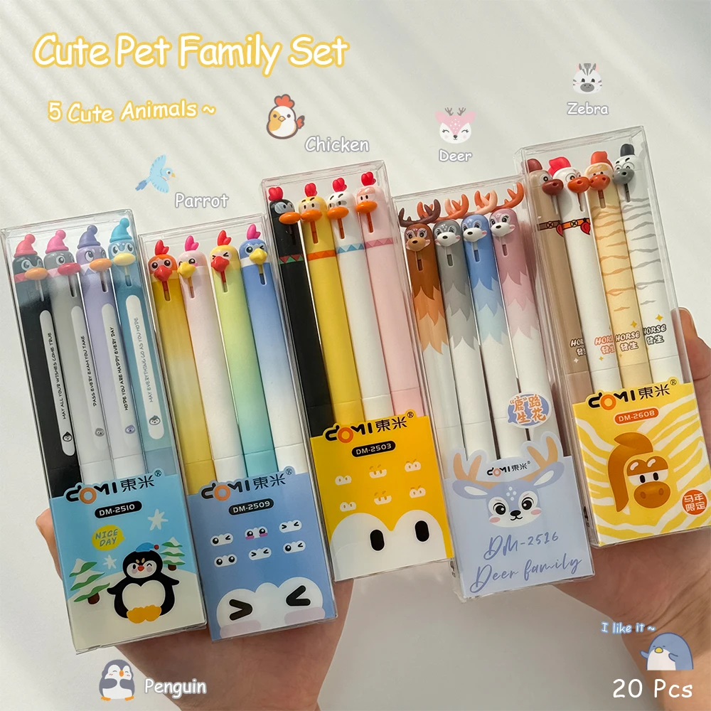 

20pcs Cute Pet Family Set Fun Animal Quick-Drying Gel Pens 0.5mm Cute Simple Quick-Dry Gel Pens Study & Office Use