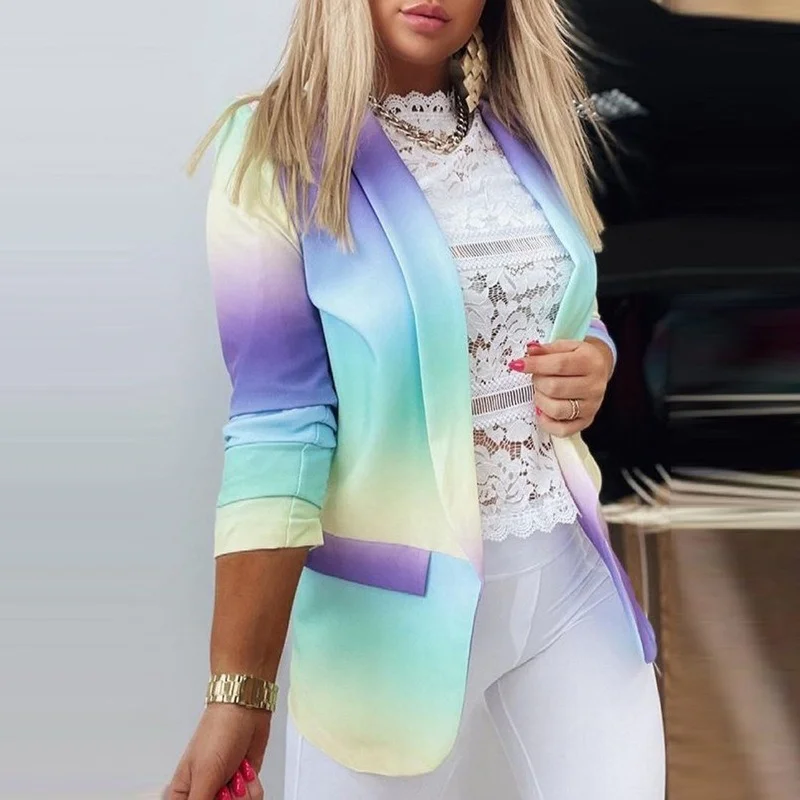 Tie-dye Gradient Casual Blazers 9 Styles Simple Loose Spring Autumn Coats Office Lady Business Clothing Chic Blazers New Jackets