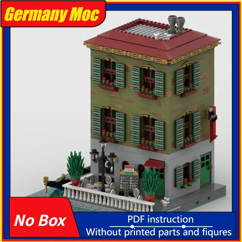 

Технические Moc Bricks, модель с видом на улицу, магазин записей для пиццы, модульные строительные блоки, подарки, игрушки для детей, наборы «сделай сам», сборка