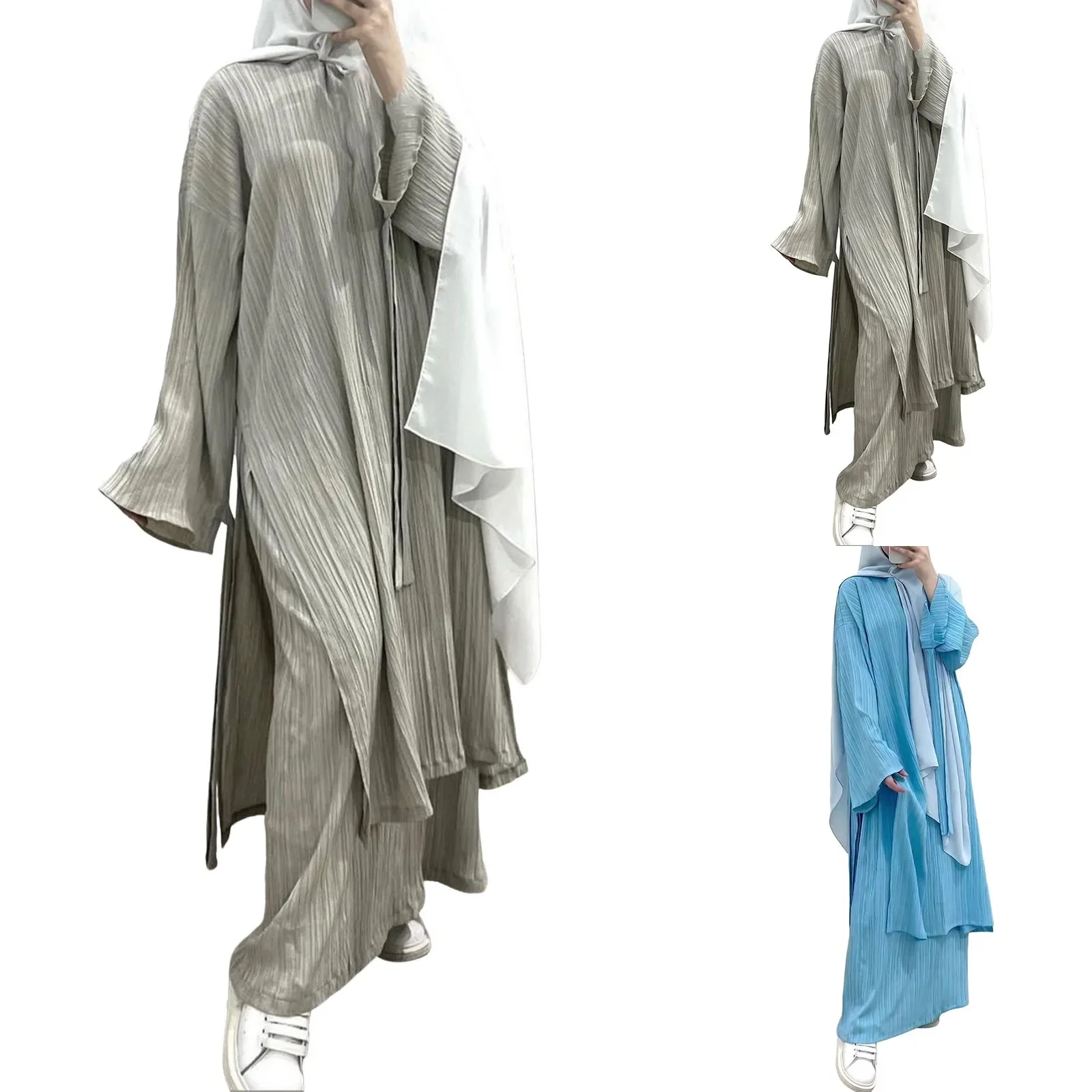 Conjunto de Abaya con Khimar Jilbab para mujer, Vestido largo de Ramadán Eid, Hijab musulmán, ropa de oración, atuendo islámico de Turquía y Dubái, 2 piezas