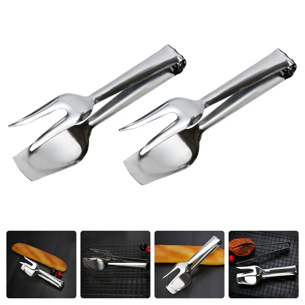 

2Pcs Food Clip Fork Tongs Stainless Steel Lightweight Salad Serving Utensils Bread Tong Home Party Wedding Feast