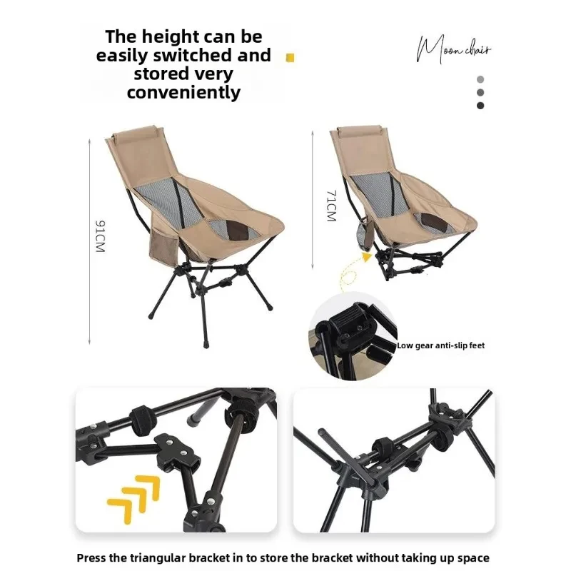 Outdoor Convenient High Back Fishing Large Folding Camping Chair Aluminum Alloy Triangular Structure Month Box