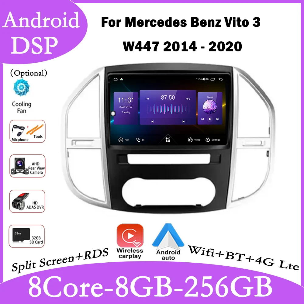 

10 Inch For Mercedes Benz Vito 3 W447 2014 - 2020 Car Radio Carplay Multimedia Stereo Auto Navigation Android 13 System