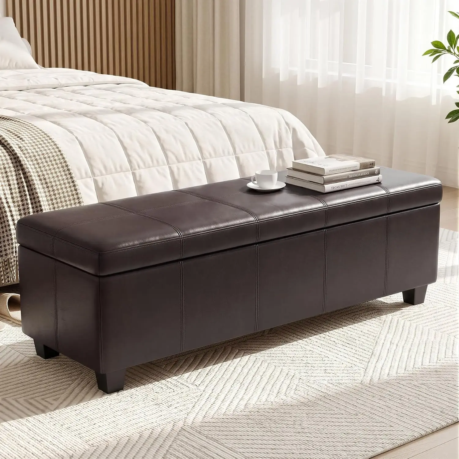 51 Inch Storage Ottoman Bench, PU Leather Foot Rest Stool for Living Room, Customized