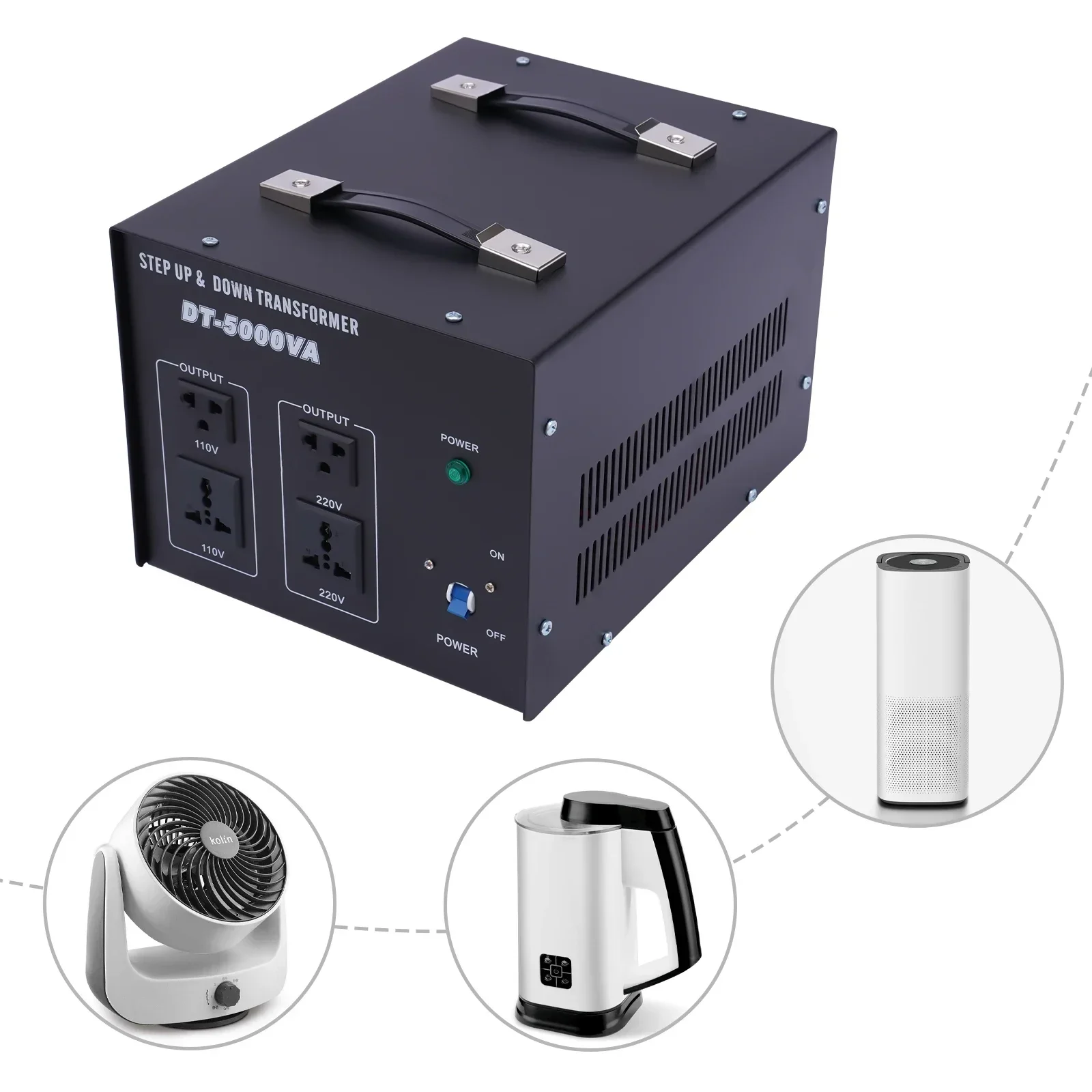 محول جهد 5KVA محول DT5000 محول أعلى/أسفل | محول عالي التحمل لأعلى/لأسفل مع مخرج الولايات المتحدة والاتحاد الأوروبي #3