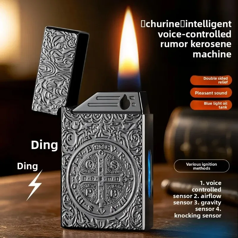 Constantine Double-sided Engraving Process Intelligent Voice-controlled Kerosiene Lighter Open Flame Cigarette Lighter Wholesale