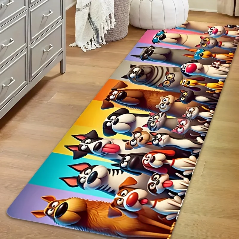 Adorable Dog Group Kitchen Rug Non-Slip Washable Diatom Mud Floor Mat for Kitchen Hallway Balcony Pet Home Essential Decor