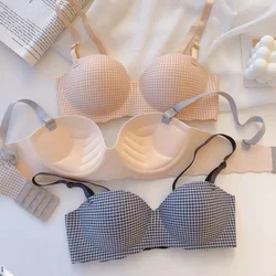 French Bras for Women Simple Seamless Ice Silk Bra One Piece Thick Push Cup Girls Gathering No Steel Rings Women's Underwear