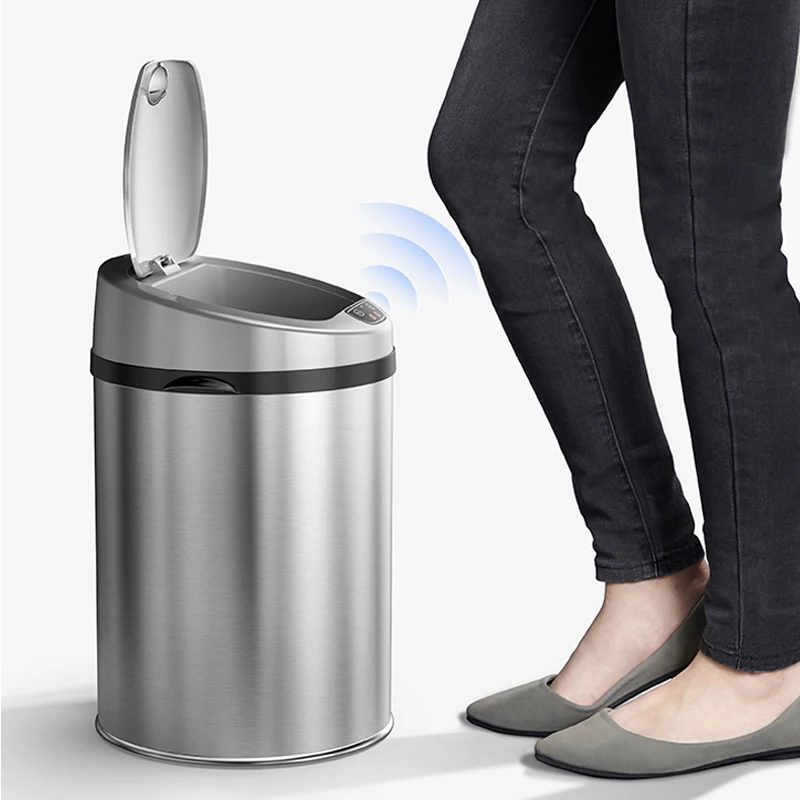 

Stainless steel European style induction trash can automatic intelligent fashion creative home living room bathroom