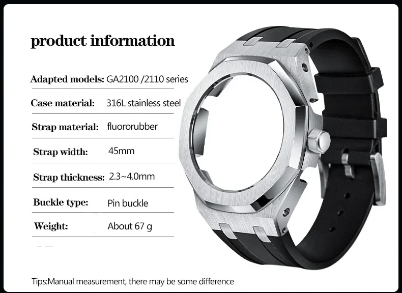 Gen5 Modification Kit Casioak For GA2100 GAB2100 Metal Bezel With Screw Rubber Strap Band For GMAS2100 5th Generation Mod kit