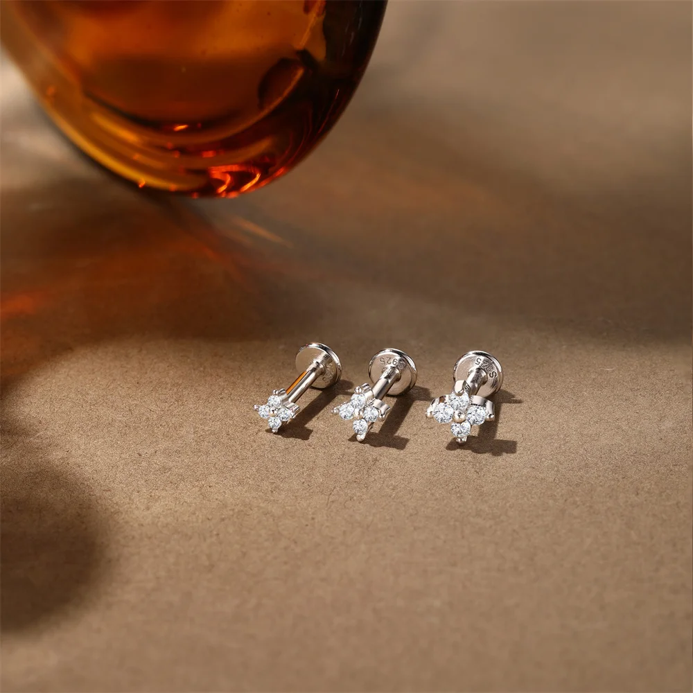 ROXI Moissanit 925 Sterling Silber Geometrischer Quasten-Ohrstecker für Damen, flacher Rücken, Helix-Blumenanhänger, edler Schmuck – Detail 3
