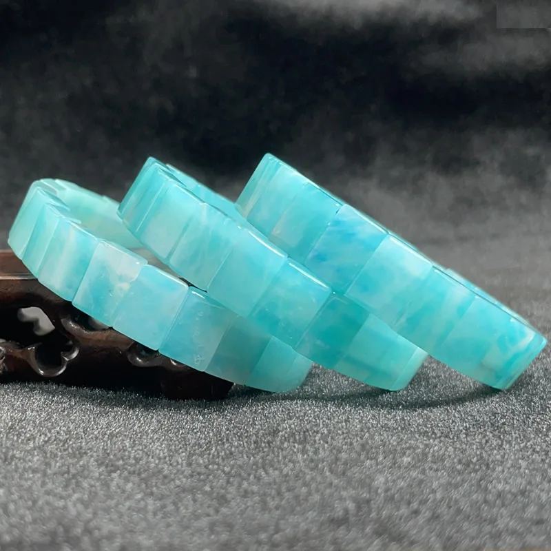 New AAAA 8X11MM Natural Crystal Blue Amazonite Rectangular Elastic Bracelet for Women's Fashion Charm Jewelry