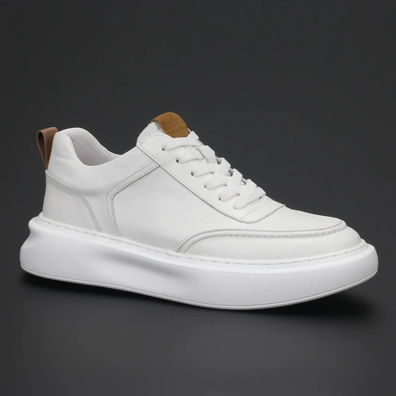 New white shoes leather low top tide shoes fashion cowhide breathable casual simple 100 take board shoes men