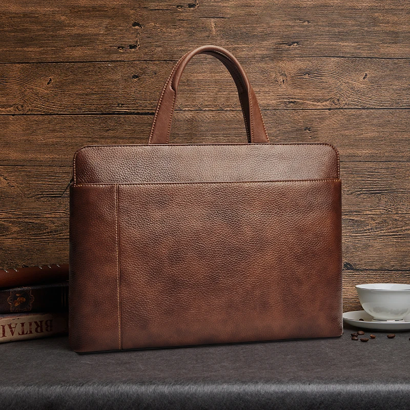 Genuine Leather Briefcase Men's New Large Capacity Travel Bag Shoulder Crossbody Bag Top Layer Cowhide Briefcase