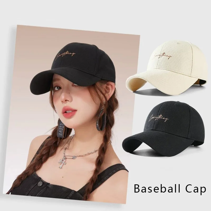Women Solid Cotton Baseball Cap Hard Top Letter Embroidery Dad Hat Breathable Face Slimming Sun Protection Outdoor Hat