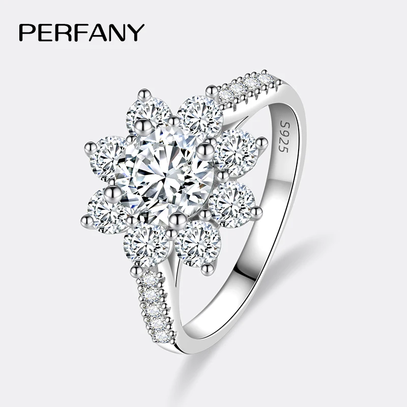 

PERFANY 1-2 карата кольцо с муассанитом для женщин S925 чистое серебро с подсолнухом дизайн лабораторный бриллиант элегантные свадебные украшения