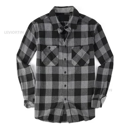 Mens Casual Plaid Flannel Shirts Button Down Shirt Two Pocket Long Sleeve Regular fit Shirts Autumn