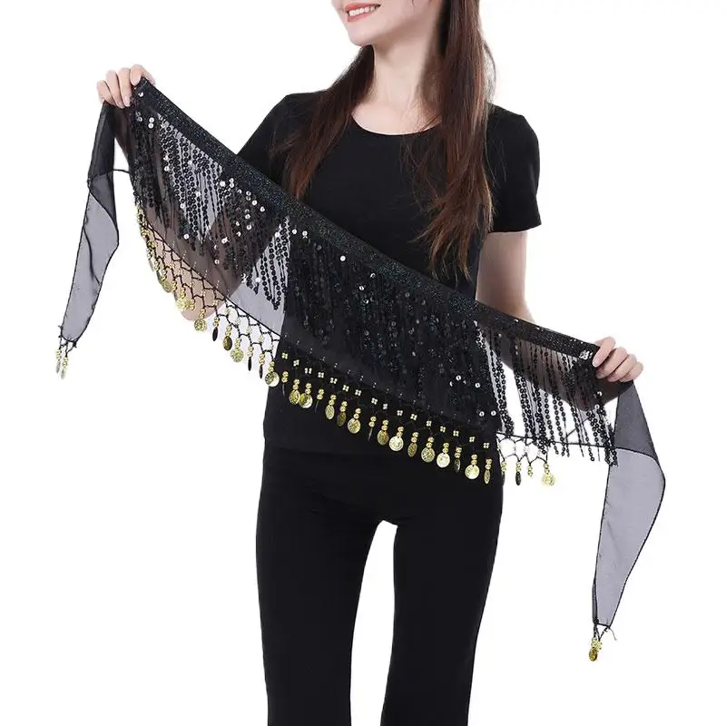 Adult Bling Belly Dance Lesson Wear Women Bellydance Hip Scarf Tassel Stage Party Mini Skirt Wrap Towel Rave Waist Belt Costume