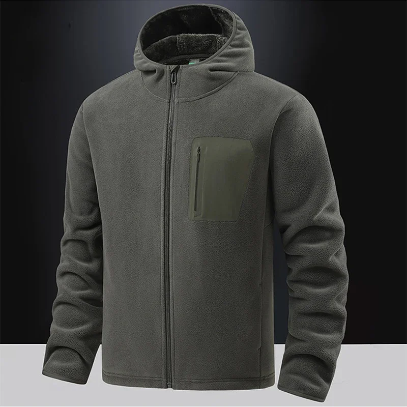 Winter Men's Polartec Fleece Jackets Fashion Men Soft Shell Warm Hooded Coats Men Outdoor Windbreaker Climbing Sweatshirts 5XL