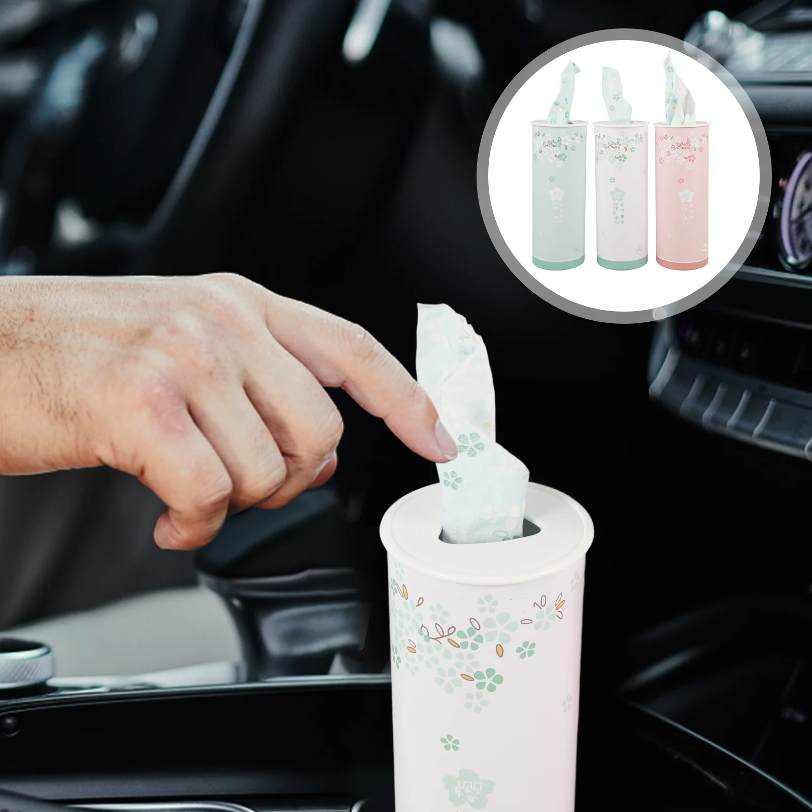 

3 Pcs Tissues for Car Cup Holder Printed Portable Facial Napkin Travel Cylinder Boxes