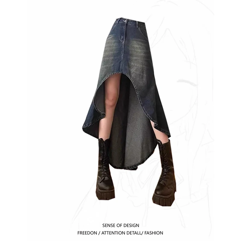 

Женская джинсовая юбка миди ZHIZOU в стиле 2000-х годов, синяя, фасон «труба»/«русалка», для вечеринок в стиле K-pop, Y2K, Gyaru, Coquette, E-girl, Harajuku, Grunge