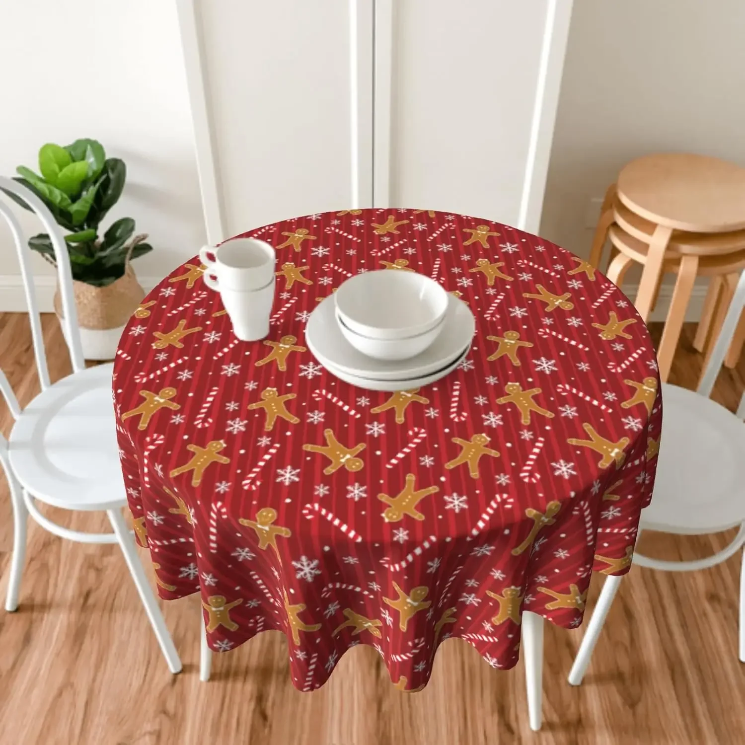 Christmas Cookies Snowflakes Holiday Circle Tablecloth - Winter Festive Party Dinner Wedding Banquet Cover