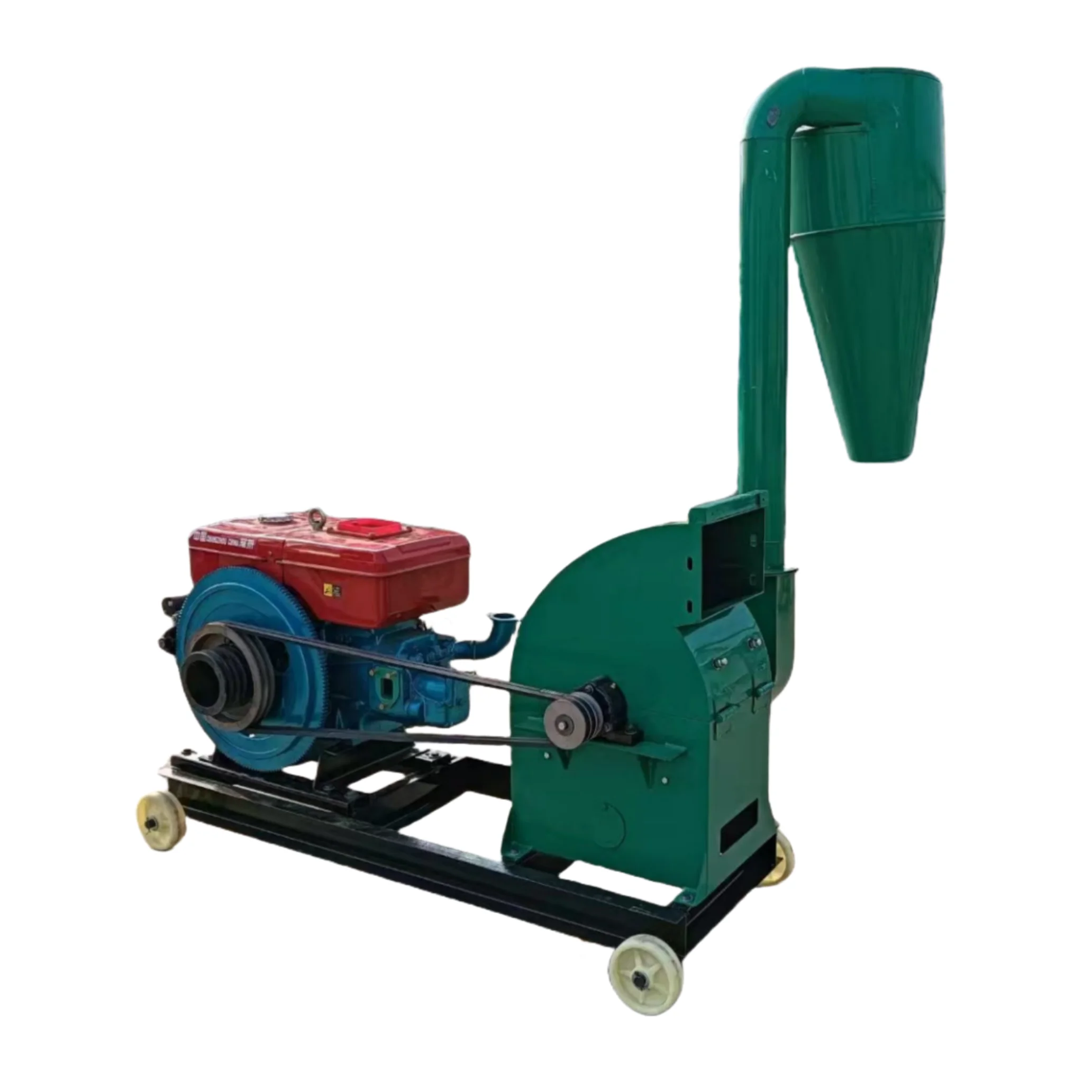 New Farm Livestock Pig Cattle Feed Grinder Crusher Hammer Mill With Engine For Corn Maize Soybeans 1 Ton/H