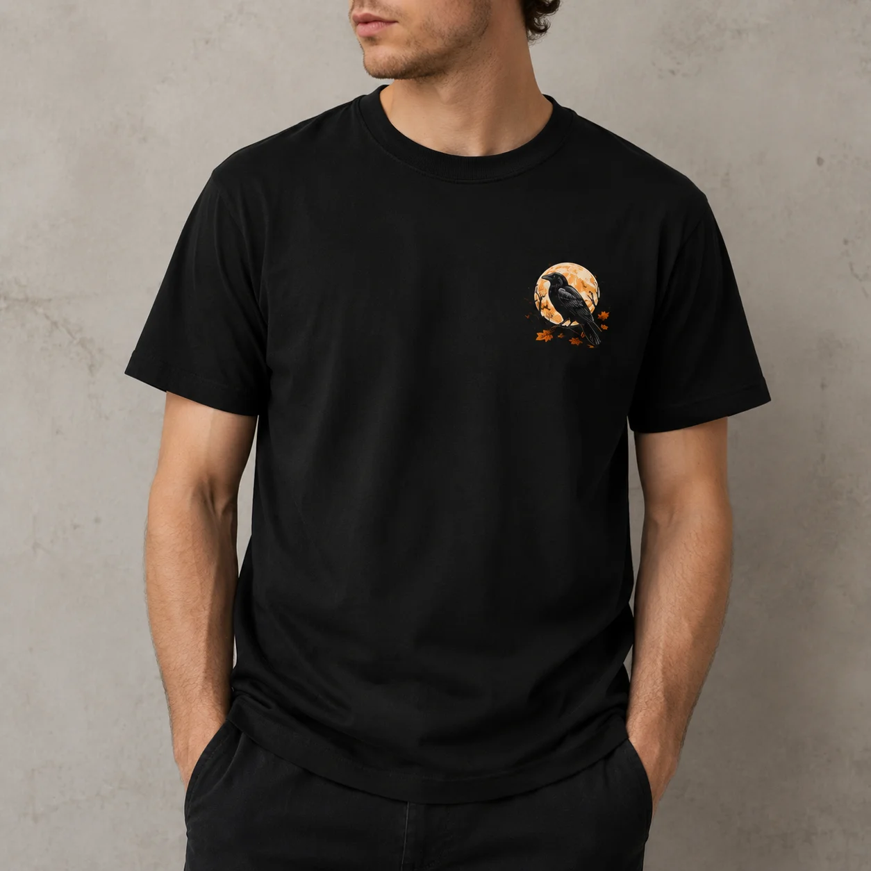 Retro Halloween Pattern Shirt Unisex 100% Cotton Short Sleeve Tees Raven Pumpkin Fashion Design Print For Holiday Party Outfits