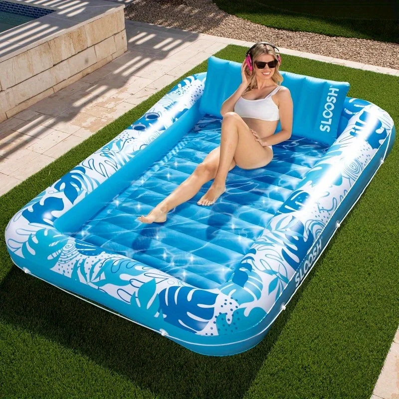 Sloosh 85" x 57" extra große aufblasbare Sonnenliege für Erwachsene, 4-in-1-Sonnenwanne, Floß, Schwimmbett