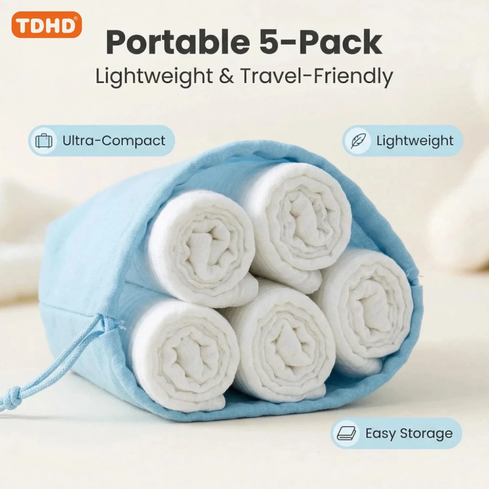 TDHD 5PCS Reusable Cotton Nappies for Baby Soft Breathable Fast Drying Skin Friendly 43x45cm Double Layer Cotton (White)
