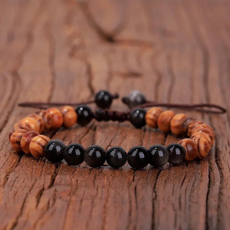 Creative Wooden Beaded Handmade Round Beaded Adjustable Bracelet for Women Men Energy Healing Bracelet Luck Pray Jewelry Gifts