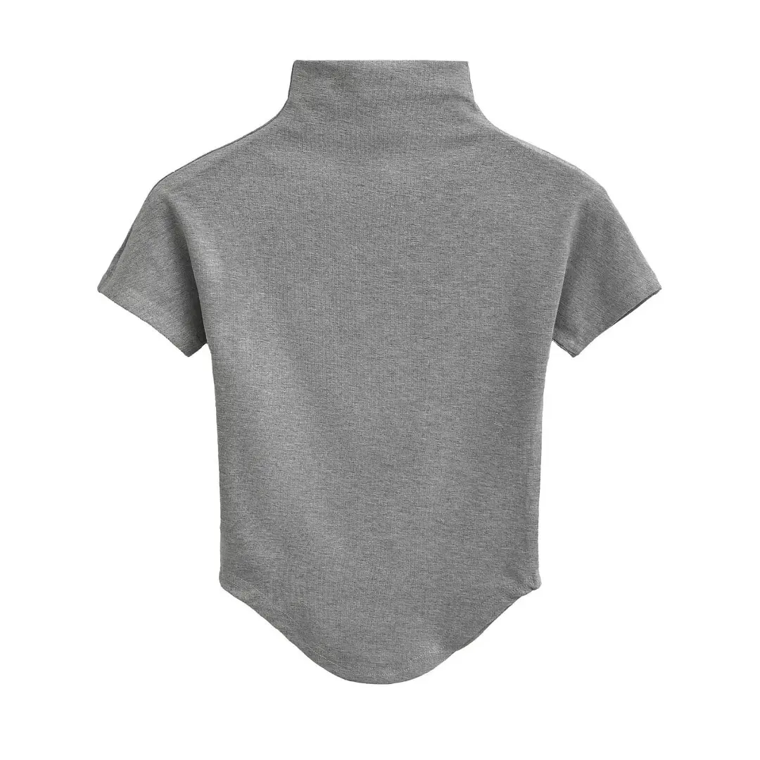 T-shirt slim fit ort Sve Strato base da donna irt High Ne Design American Hot Girl Sle Strato base con orlo ad arco elastico