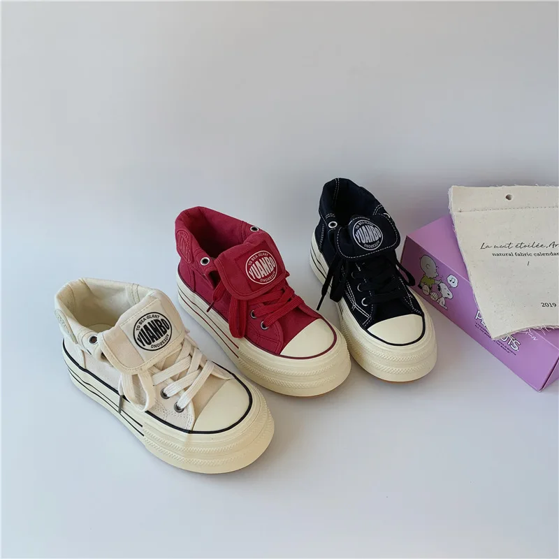 

Women's High Top Thick Bottom Canvas Shoes Casual Retro Heightening Design Spring New Style Student Fashion Flip Top