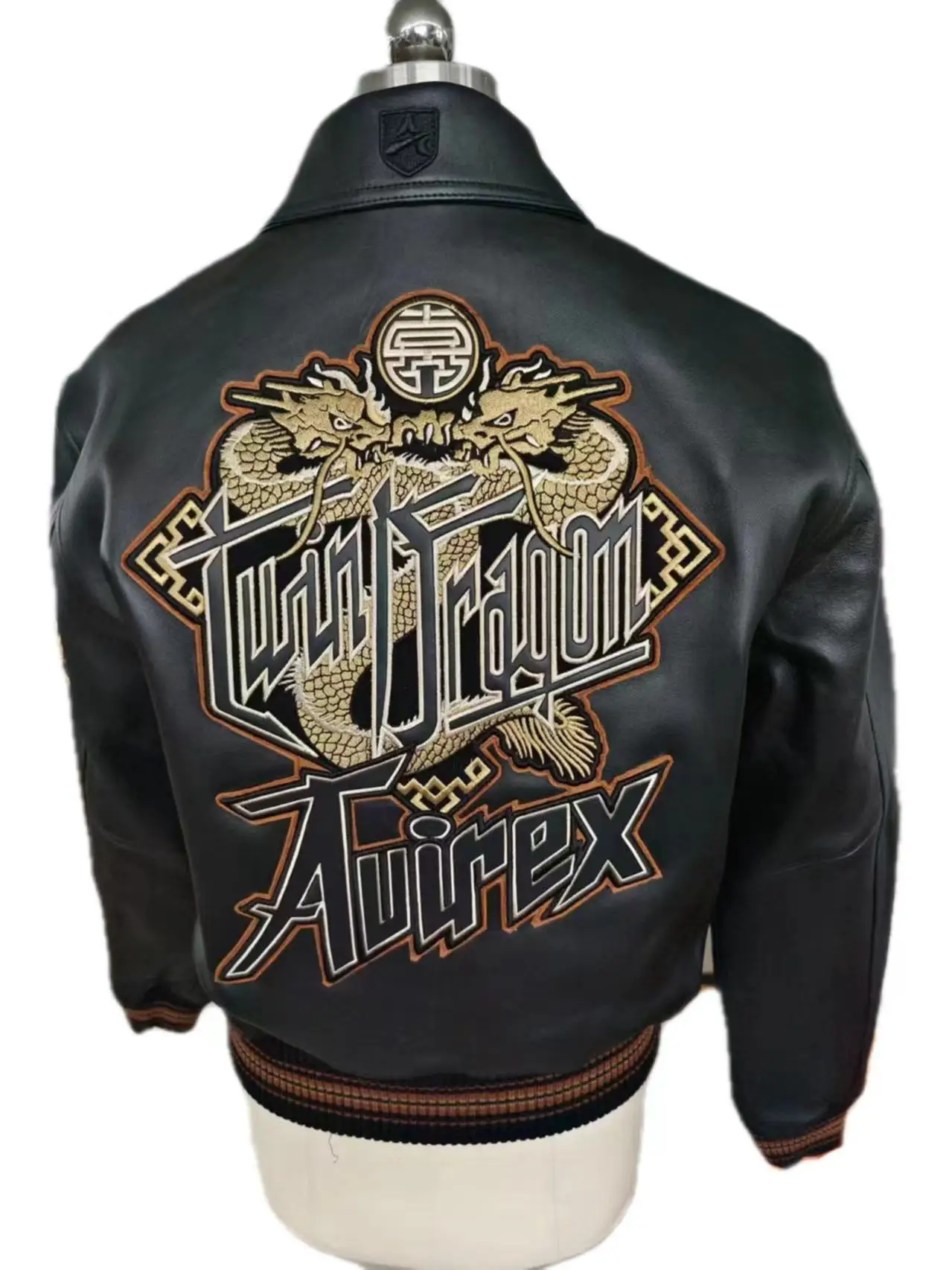 AVIREX Autumn New Athletics Varsity Jacket Men\'s European Lambskin Leather Jacket Fashion Casual Embroidery Flight Suit coat