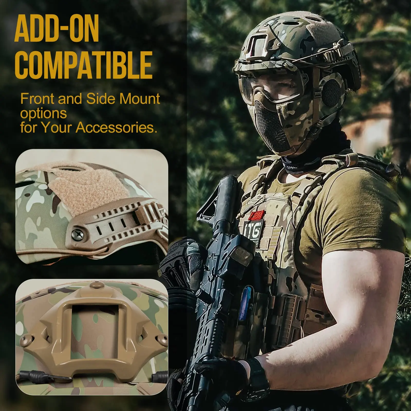 Airsoft Fast Helmet - Full Face Protective Set With Foldable Ear Protection Mask And Goggles for Paintball Shooting Wargame CS