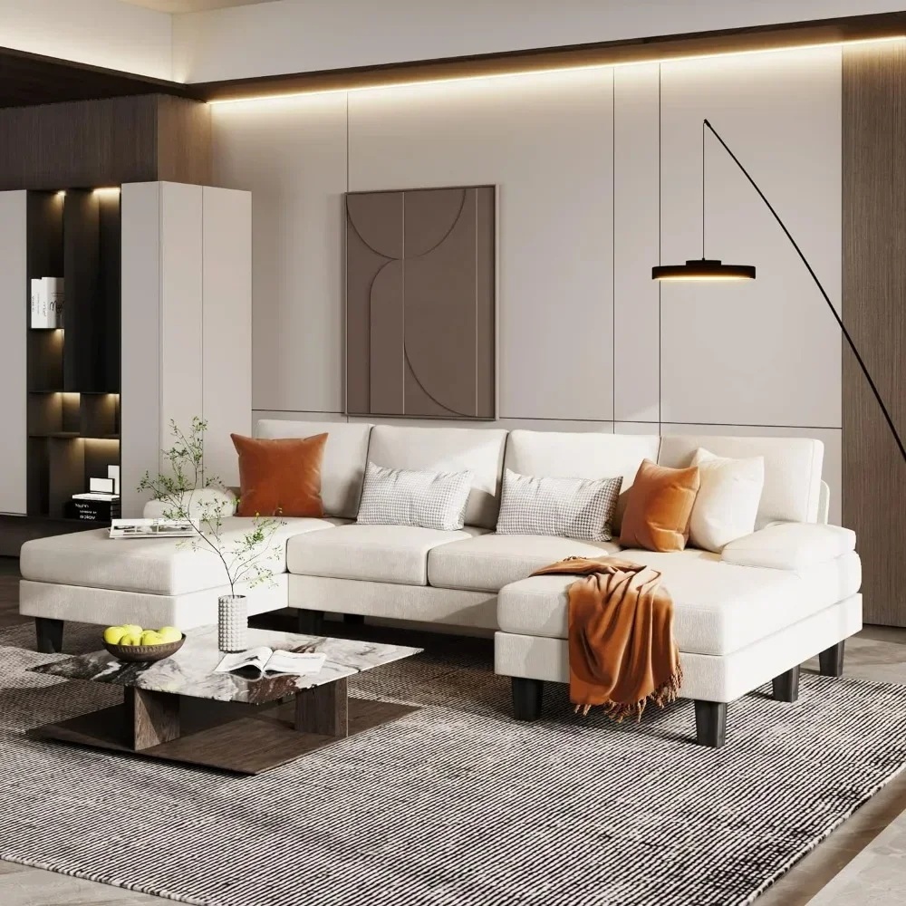 

Convertible Sectional Sofa U-shaped Sofa for Living Room, Oversized Seat with Comfortable Backrest, White