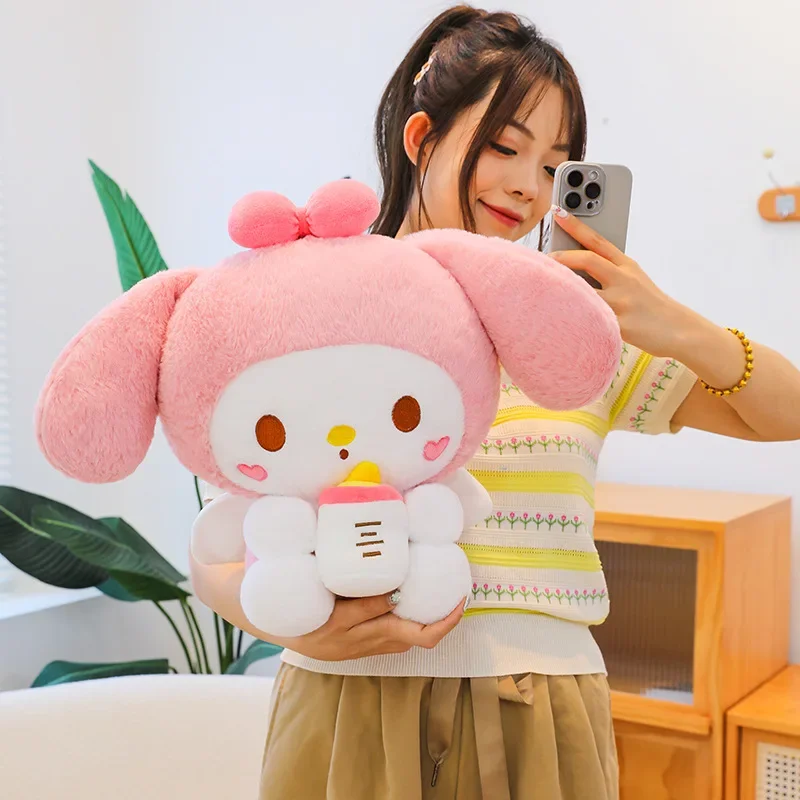 60Cm Cartoon Sanrio Babyfles Kuromi Knuffel Kawaii My Melody Soft Gevulde Knuffels Pop Big Size Leuke Kussen verjaardagscadeau