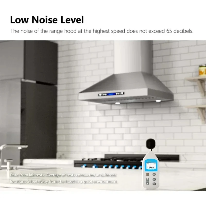 36-inch Wall Mount Range Hood, Kitchen Chimney Vent Stainless Steel with Gesture Sensing & Touch Control Switch Panel