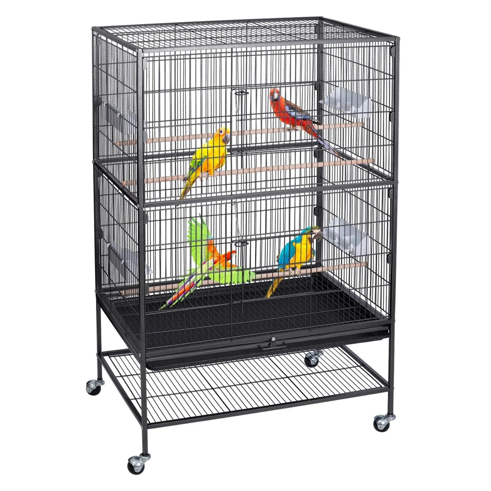 

US 52" Wrought Iron Bird Cage Large Flat Top Parrot Cockatiel Cage W/Rooling Stand