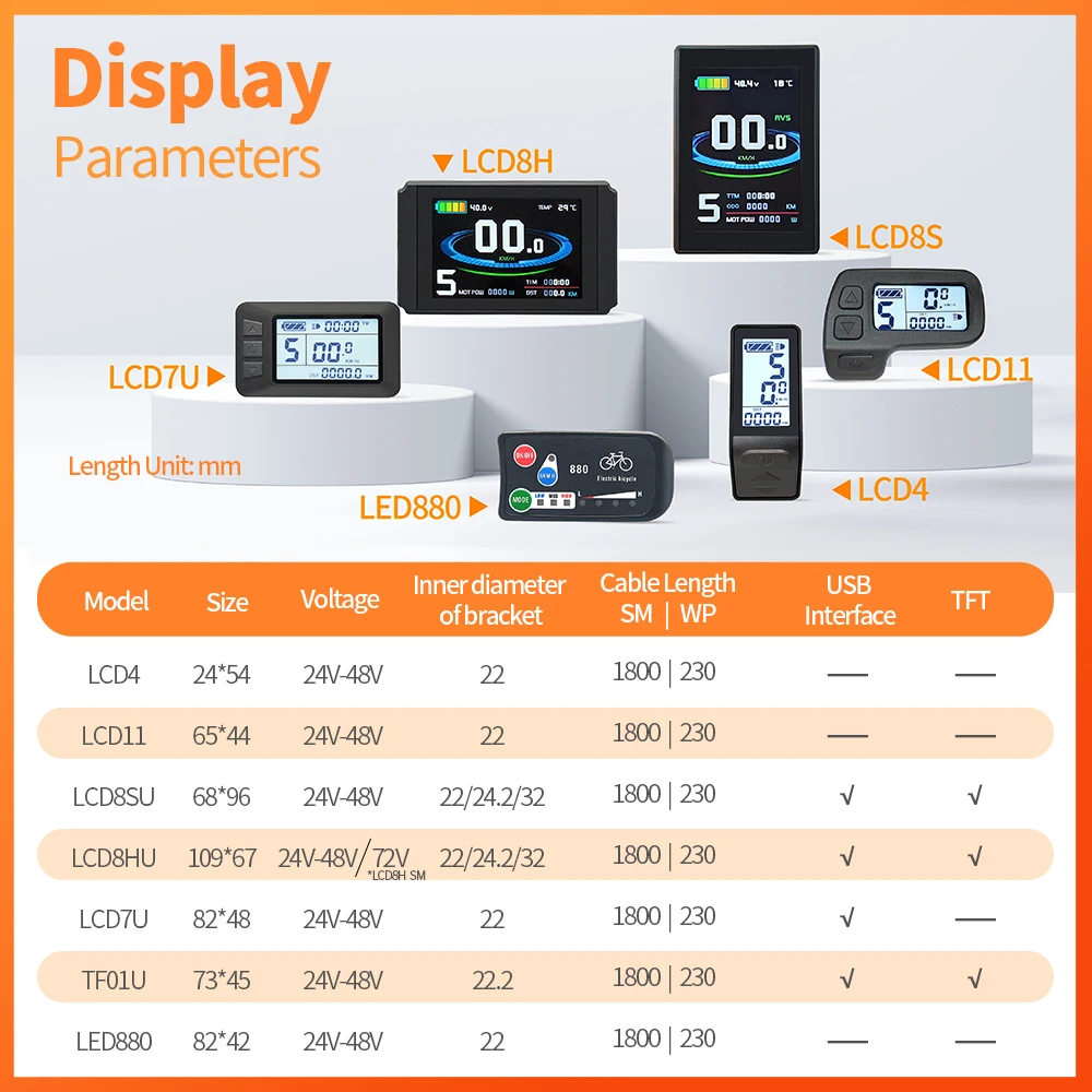 Ebike KT Dsiplay LCD LED Display 24V 36V 48V 72V LCD3 LCD5  LCD8H LED 880 Electric Bicycle Display for Electric Bike Kit